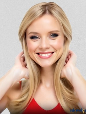 18-inch Lace Front Wig with Bangs – Straight Remy Human Hair, Blonde Color