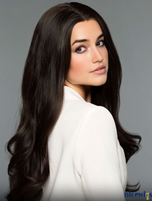 Black Without Bangs Wavy 26 Inch Human Hair Wigs