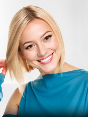 Blonde Chin Length Straight Bob Wig – 100% Hand Tied Remy Human Hair with Lace Front