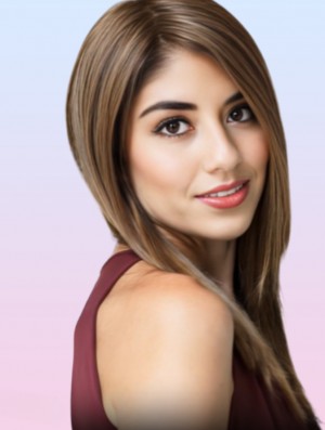NiceWigs - Long Straight Brown Human Hair Wig 16 Inch Lace Front