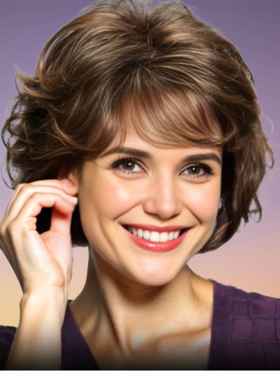 Wavy Brown Chin Length 10 Inch Handmade Remy Human Hair Wigs with Bangs UK