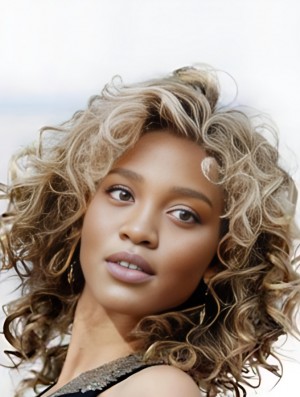 Shoulder Length Brown Curly Human Hair Wig – 12 Inch Remy Lace Front Classic Style