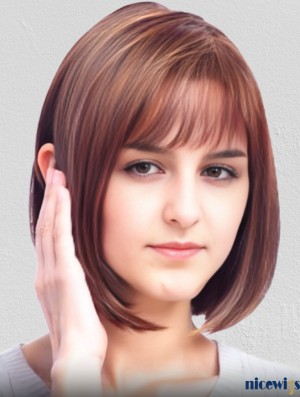 Human Hair Bob Wigs with Monofilament Top, 12 Inch Straight Chin Length Cut