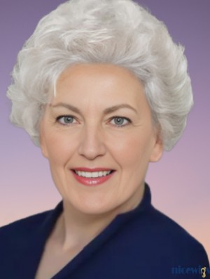 Short Wavy Human Hair Wigs for Older Women with Monofilament Lace Front 7 Inch