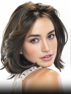Chin Length Natural Wavy Human Hair Wig – Remy Lace Front Mono Top Layered Cut