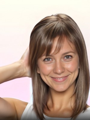 100% Glueless Human Hair Bob Wig with Bangs – Straight Lace Front Wig