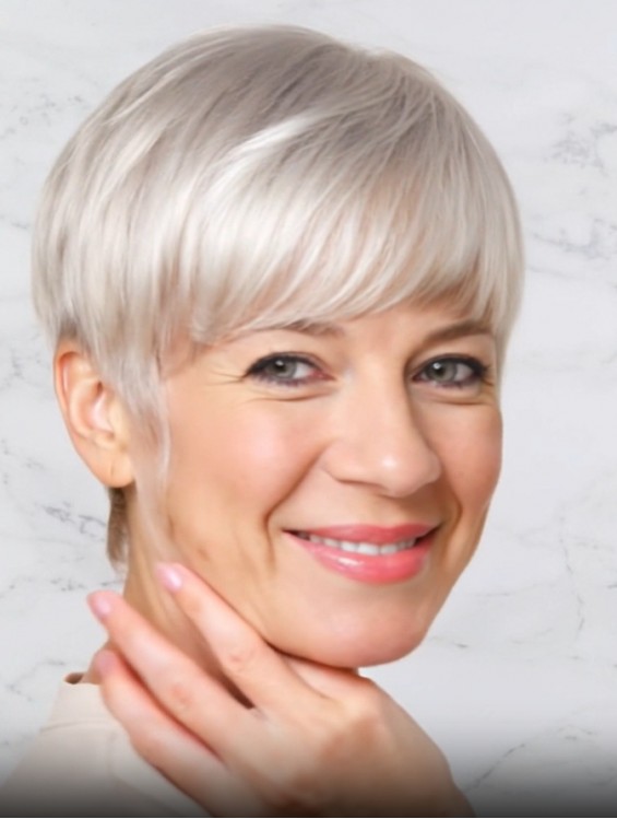 Grey Short Human Hair Wig – 6 Inch Cropped Straight Remy Style | 100% Hand-Tied Comfort