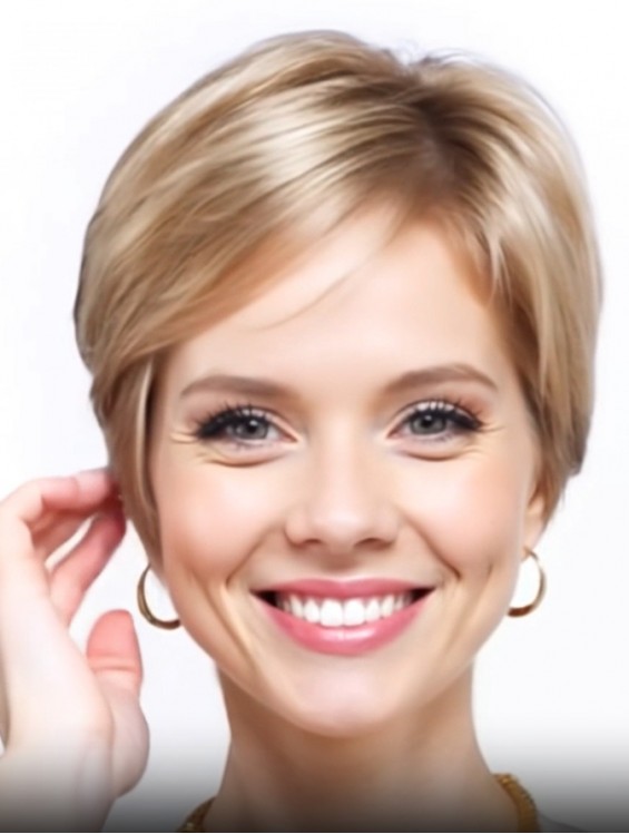 Short Blonde Remy Human Hair Wig – 6 Inch Straight Layered Style with Bangs