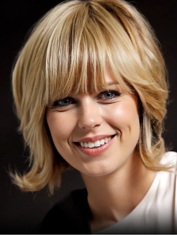 100% Hand-Tied Remy Human Hair Wig with Bangs – 12 Inch Blonde Straight Style
