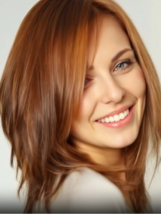Shoulder Length Auburn Human Hair Wig – Monofilament Crown with Lace Front for Women