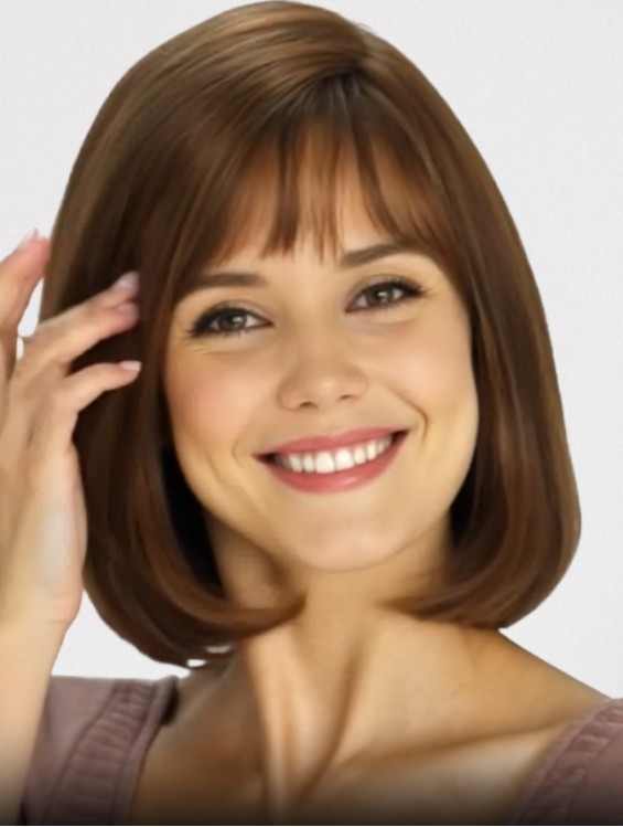 10 Inch Auburn Long Bob Wig – Remy Human Hair, 100% Hand-Tied Mono Top for Natural Comfort