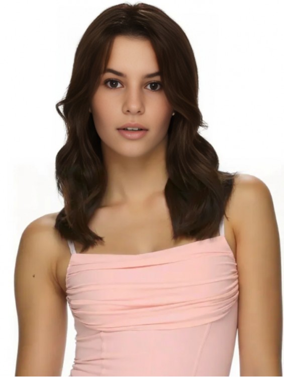 16 Inch Wavy Brown Wig – 100% Hand-Tied Remy Human Hair with Monofilament Top & Lace Front