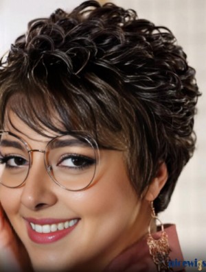 Layered Curly African American Wig with Bangs – Black Synthetic Capless Style