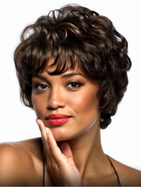 Brown Cropped Curly Capless Wigs – Short Synthetic Wigs for African American Women