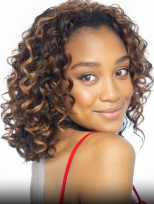 Blonde Curly Shoulder Length Synthetic Half Wig – Indian Style Capless Drawstring Ponytail