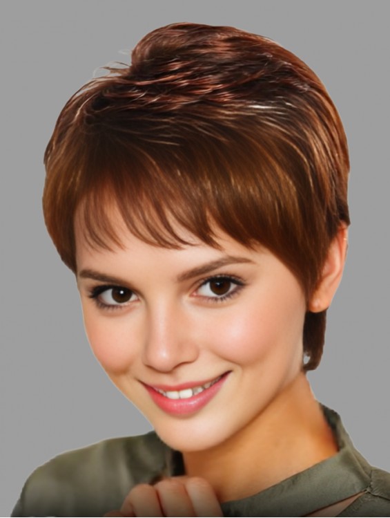Auburn Wavy Pixie Cut Wig – 4 Inch Cropped Synthetic Capless Wig for Women