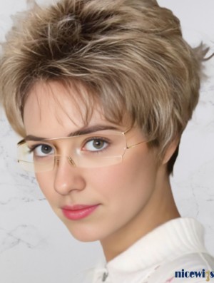 Ombre Two Tone Boycuts Straight 3 Inch Cropped Synthetic Wigs for Women