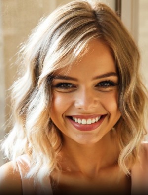12 Inch Blonde Chin Length Wavy Wig Without Bangs – Lace Front Mono Part Capless Wig