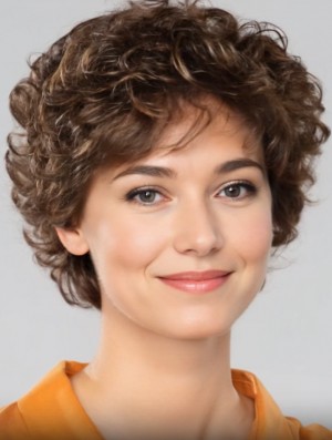 Short Curly Brown Wig – 8 Inch Classic Synthetic Lace Front Capless Wig