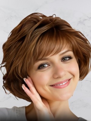 Short Brown Wavy Synthetic Bob Wig UK Style – Capless, Heat Friendly