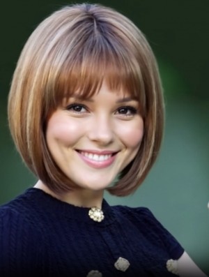 Chin Length 10 Inch Straight Brown Bob Wig – Synthetic Mono Top Capless Style