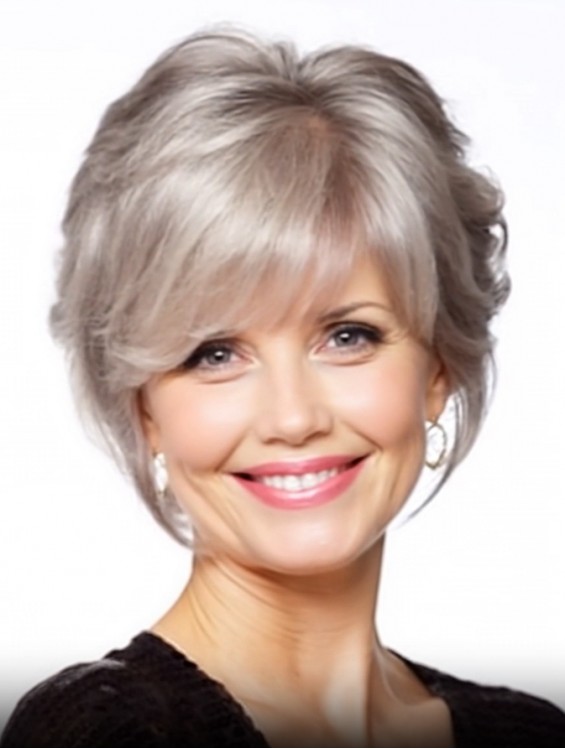 10 Inch Wavy Grey Monofilament Wig – Chin Length Synthetic Capless Style