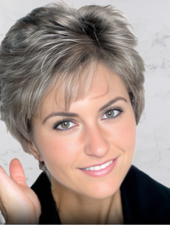 Short Grey Straight Synthetic Wig with Monofilament Top – Capless Silver Pixie Style