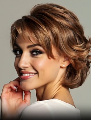 10 Inch Layered Wavy Lace Front Synthetic Wig – Heat Resistant Chin Length Style with Mono Part
