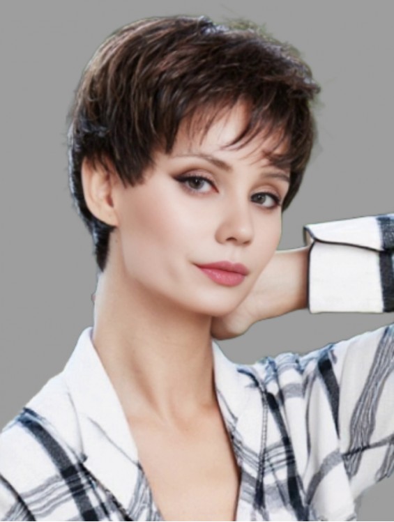 Cheap Short Brown Synthetic Wig – 6 Inch Capless Pixie Cut UK