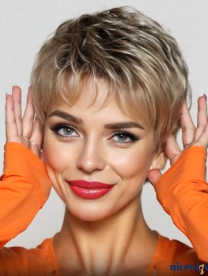 Boycuts Blonde Synthetic Straight Short Wigs 3 Inch Capless Pixie Cut Hair UK Sale