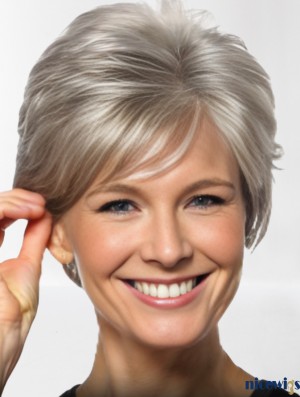 Short Wavy 8 Inch Grey Synthetic Wigs with Capless Design | Lightweight & Affordable