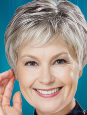 Lace Front Cropped Straight 4 Inch Grey Hair Wigs | Stylish & Lightweight Synthetic Wig
