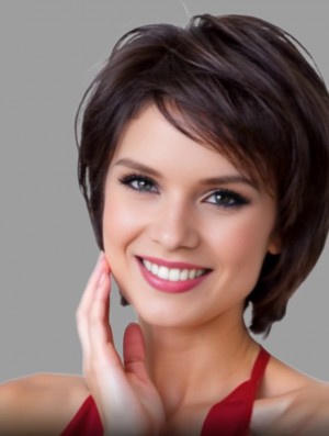 Brown 10-Inch Straight Monofilament Lace Front Synthetic Women's Bob Wig