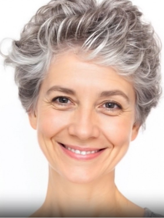 Short Grey Wavy Wig for Elderly Women – Lace Front Synthetic Hair
