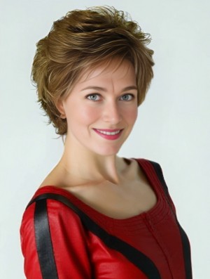 Short Blonde Layered Cut Wig – Heat Friendly Synthetic with Monofilament Crown & Lace Front