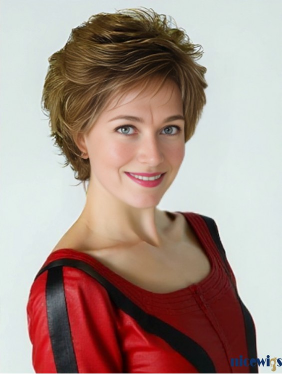 Short Blonde Layered Cut Wig – Heat Friendly Synthetic with Monofilament Crown & Lace Front
