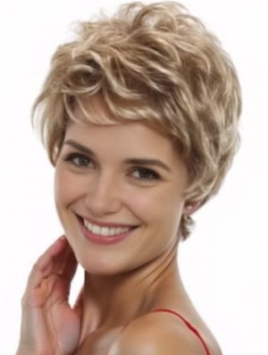 Blonde Boycut Wig – 5 Inch Short Straight Synthetic Wig with 100% Hand-tied Mono Top