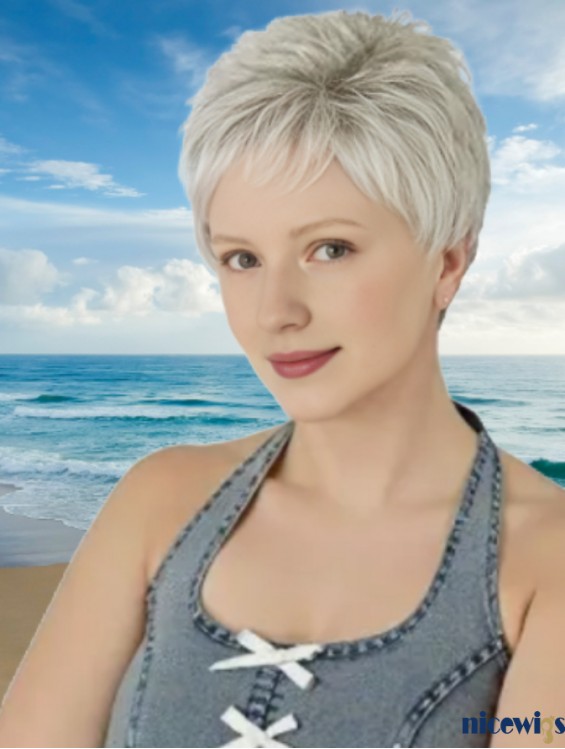 Grey Straight Synthetic Wig – 4” Monofilament Capless with Lace Front – Inspired by Judy Dench
