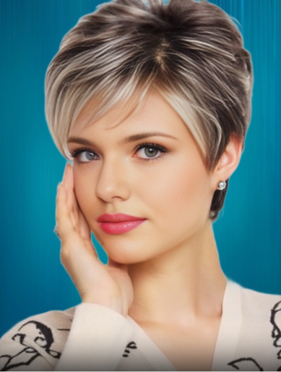 Monofilament Lace Front 5 Inch Grey Wavy Synthetic Wig for Women – Cropped Capless Design