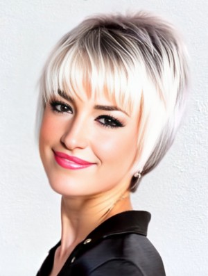 Salt and Pepper Pixie Wig - 6 Inch Straight Cropped Synthetic Capless Style for Women
