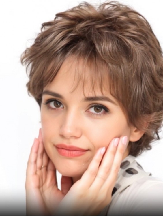 Short Auburn Wavy Synthetic Wig – Capless Layered Style with Fringe