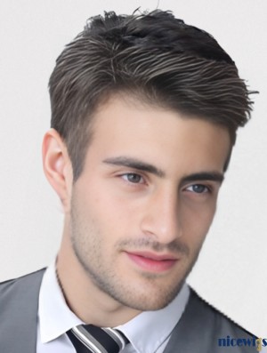 Black Short Straight Synthetic Wig for Men – Heat Friendly Capless Cropped Style