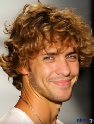 Blonde 8 Inch Wavy Synthetic Wig for Men – Lightweight Layered Capless Hairpiece