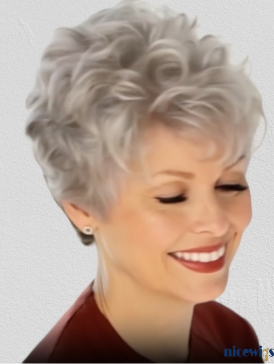 Discount Short Grey Wavy Capless Synthetic Wigs 8 Inch for Women