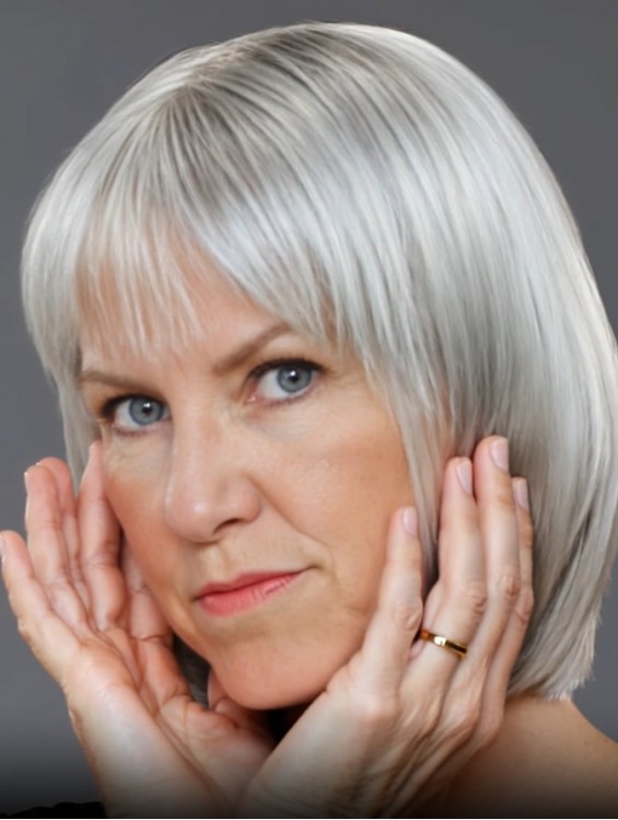 12 Inch Straight Grey Wig – Affordable Chin Length Capless Synthetic Wig