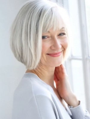 10 Inch Grey Chin Length Wig – Straight Remy Human Hair, Capless Design