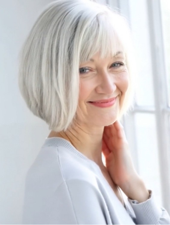 10 Inch Grey Chin Length Wig – Straight Remy Human Hair, Capless Design