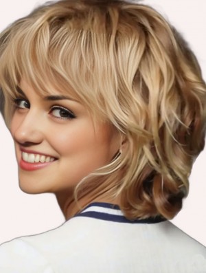 Blonde Layered Curly 12 Inch Remy Human Hair Wig - Lace Front Mono Top