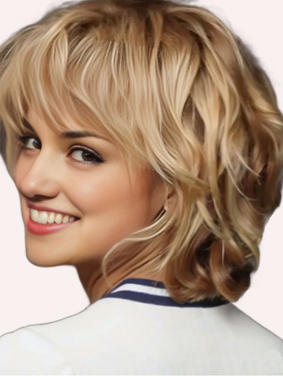 Blonde Layered Curly 12 Inch Remy Human Hair Wig - Lace Front Mono Top