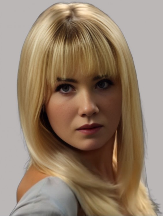 Blonde Straight Lace Front Wig with Bangs 18 Inch Human Hair 613 Color